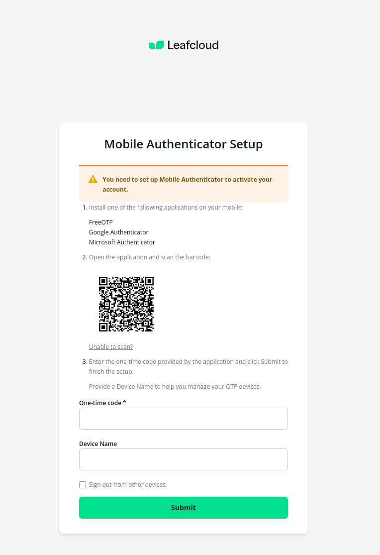 Mobile Authenticator Setup on First Login
