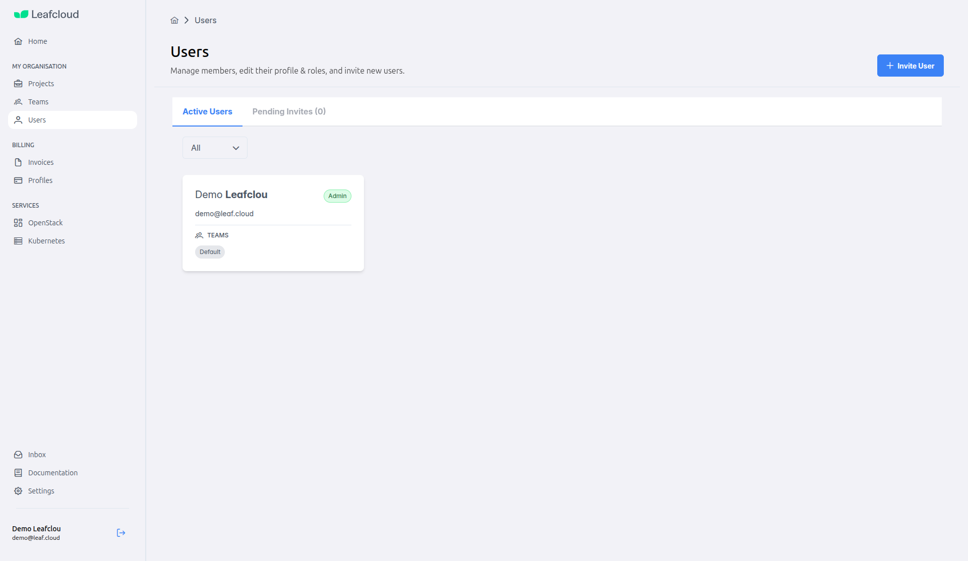 Inviting a user