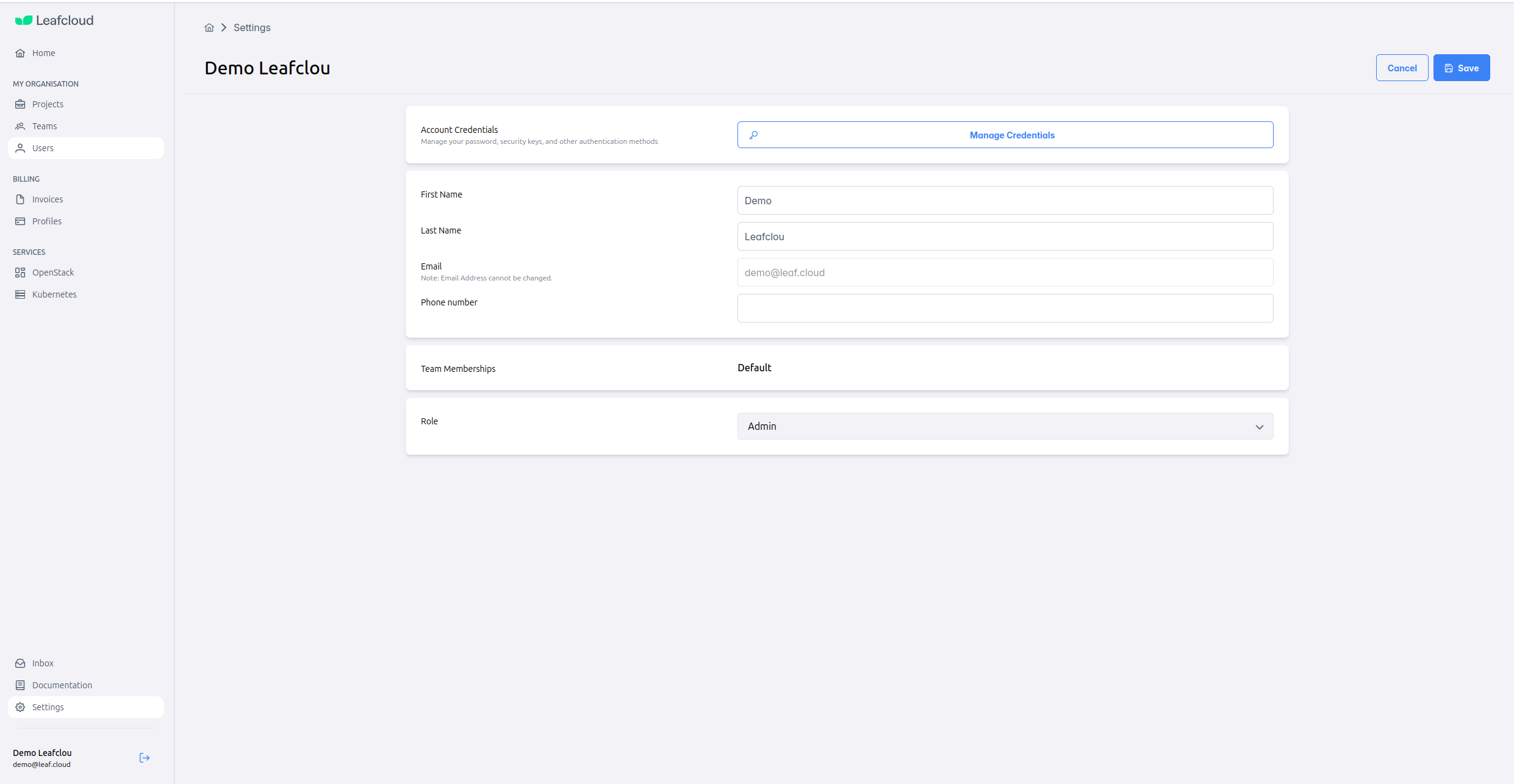User Settings Page